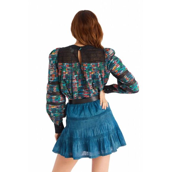 NWT Allison New York Emmie Mini Skirt In Teal Tie Dye Size Small - Picture 3 of 11